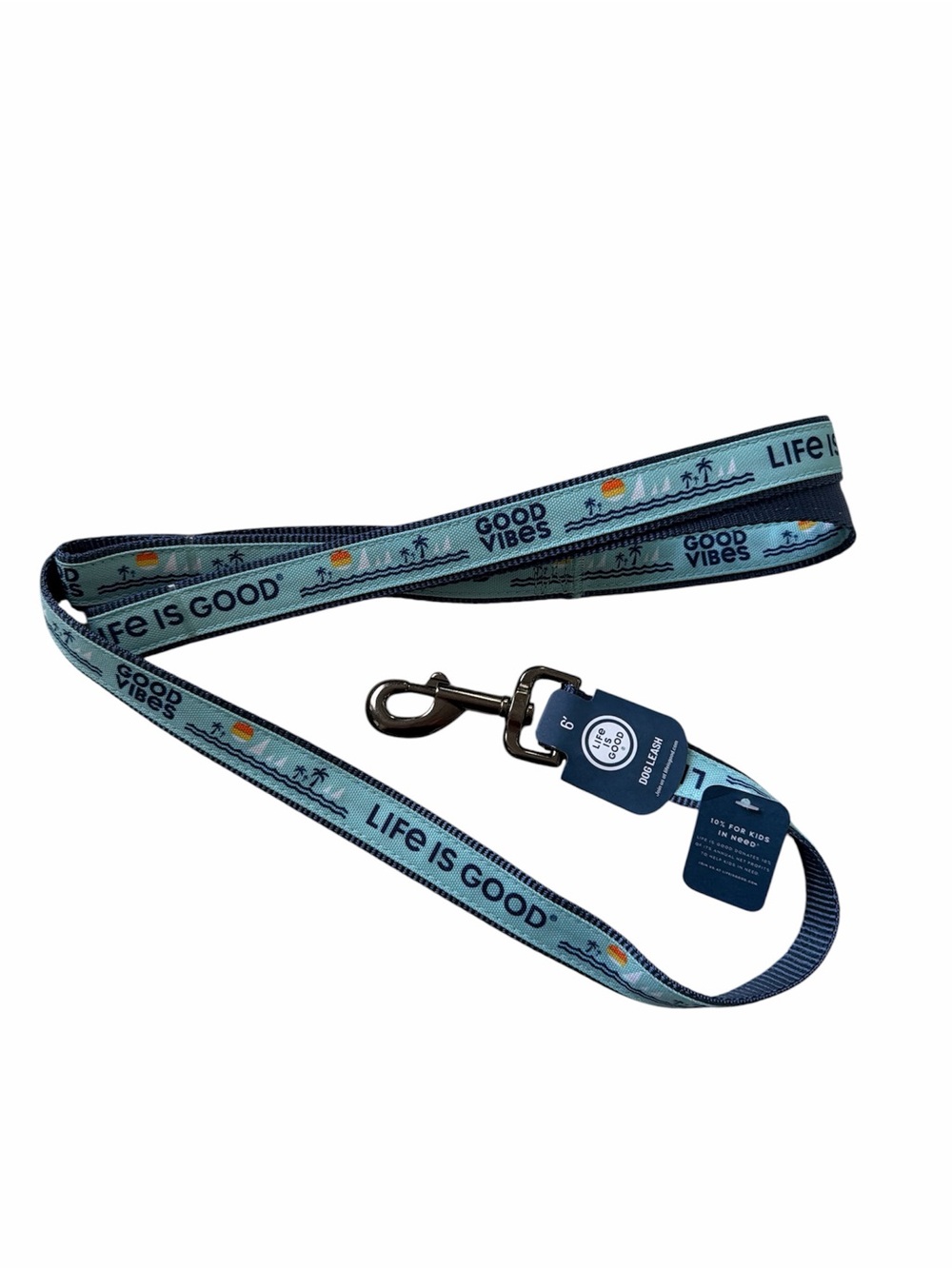 Life is Good Good Vibes Dog Leash 6’ Blue Coastal Print NWT